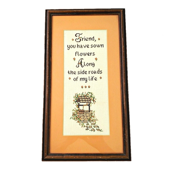 unknown Other - Vintage "Friend" Cross Stitched Framed 10" x 18"